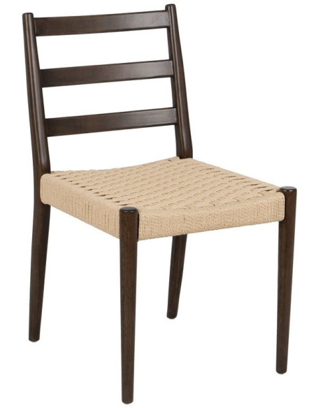 Chaise scandinave chic Beige Tressé Bois d'hévéa Marron Emyro - 1