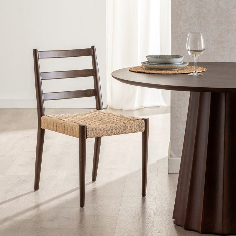 Chaise scandinave chic Beige Tressé Bois d'hévéa Marron Emyro - 2
