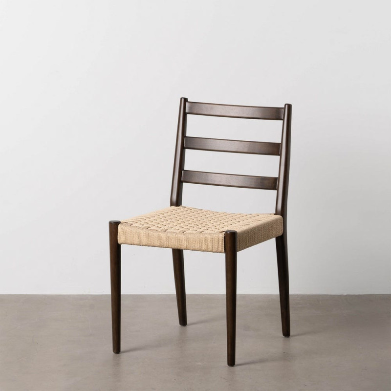Chaise scandinave chic Beige Tressé Bois d'hévéa Marron Emyro - 13
