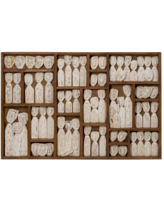 Grande Décoration murale ethnique chic sculptée 120x80 Marron Blanc Vieilli Toyen - 1