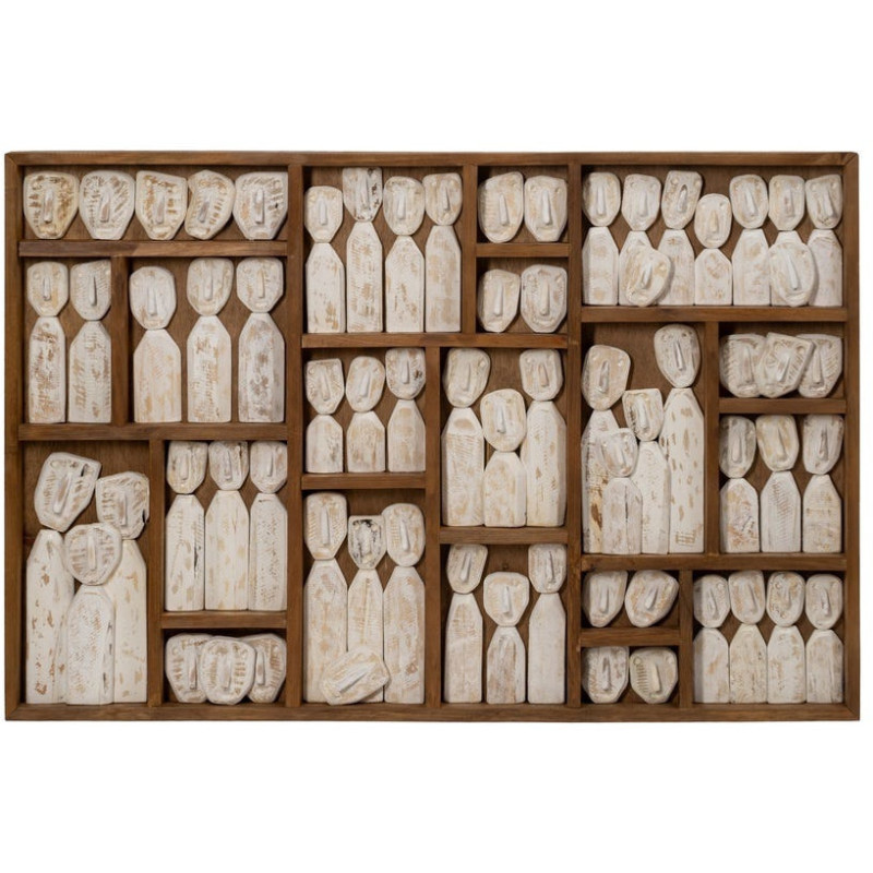 Grande Décoration murale ethnique chic sculptée 120x80 Marron Blanc Vieilli Toyen - 1