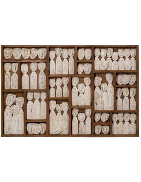 Grande Décoration murale ethnique chic sculptée 120x80 Marron Blanc Vieilli Toyen - 1