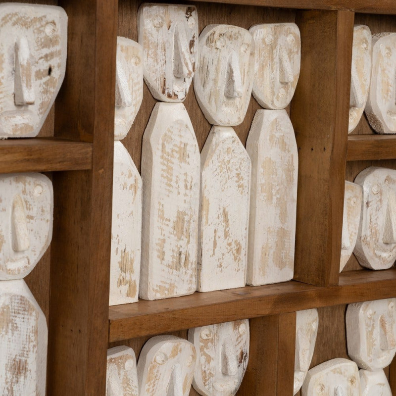 Grande Décoration murale ethnique chic sculptée 120x80 Marron Blanc Vieilli Toyen - 3