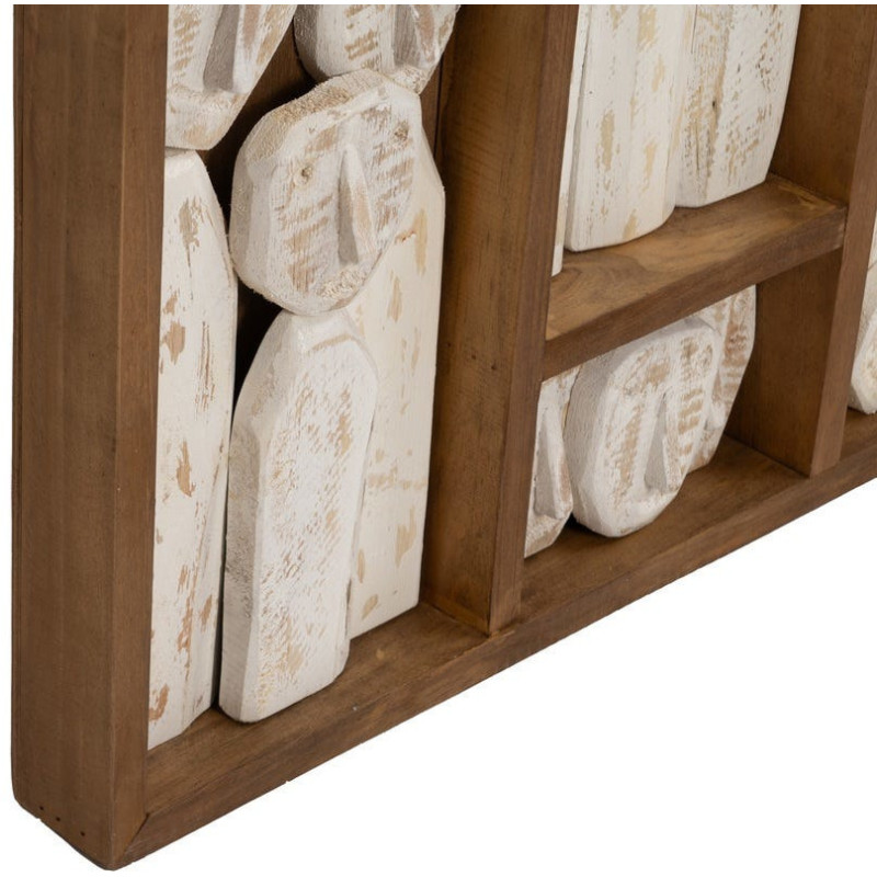 Grande Décoration murale ethnique chic sculptée 120x80 Marron Blanc Vieilli Toyen - 6