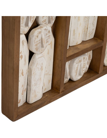 Grande Décoration murale ethnique chic sculptée 120x80 Marron Blanc Vieilli Toyen - 6