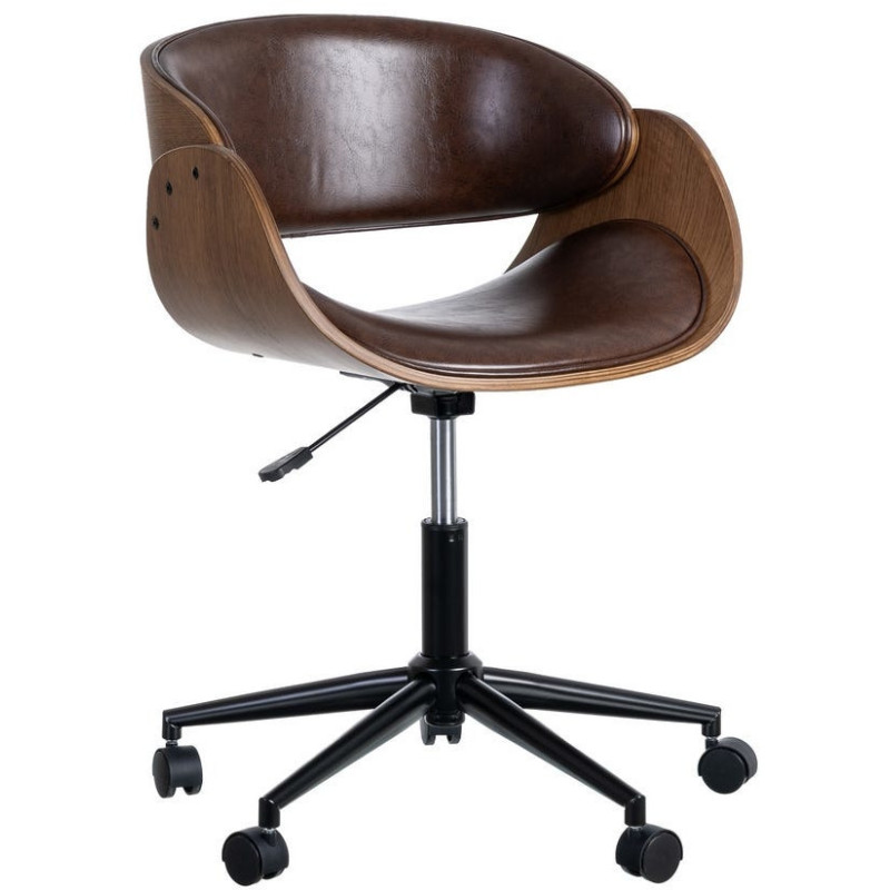 Chaise de bureau sur roulettes design Marron Bois MDF Marron noyer Nylon Noir Zirol - 1