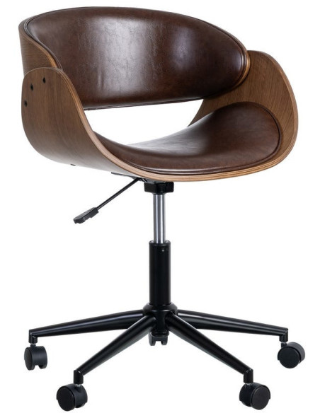 Chaise de bureau sur roulettes design Marron Bois MDF Marron noyer Nylon Noir Zirol - 1