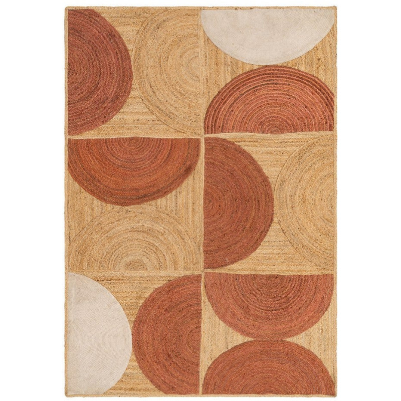 Grand Tapis bohème chic géométrique Rectangulaire 200x290 Naturel Terracotta Beige Tressé Vayel