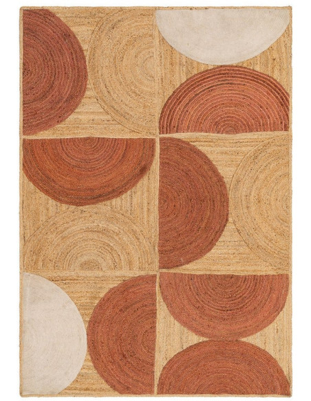 Grand Tapis bohème chic géométrique Rectangulaire 200x290 Naturel Terracotta Beige Tressé Vayel