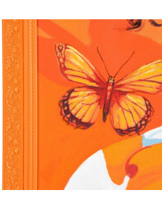Grande Toile murale peinte pop Femme Papillons Cadre PS orange 100x130 Akril - 1 2