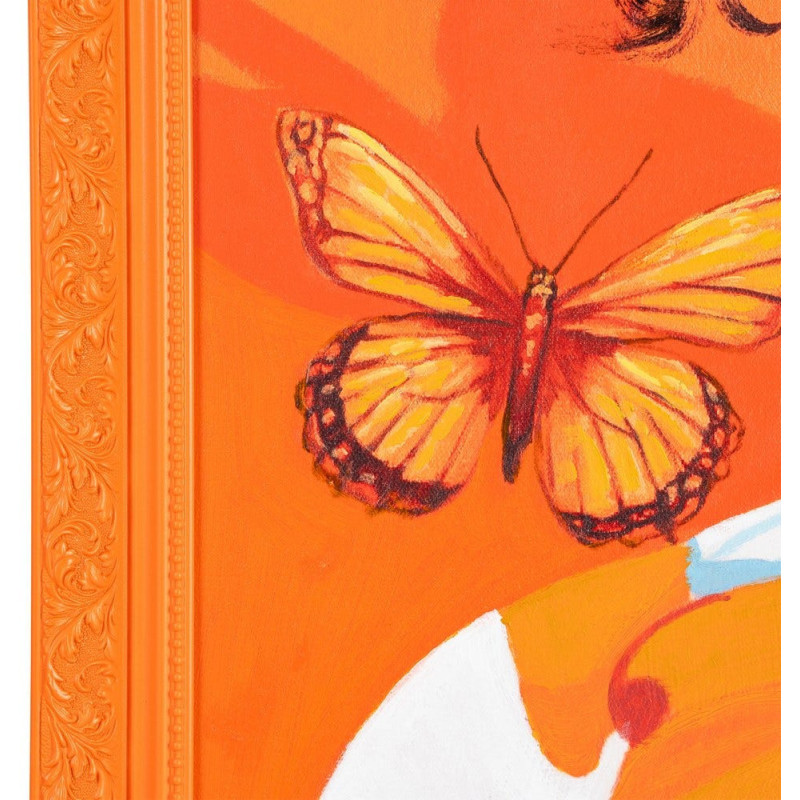 Grande Toile murale peinte pop Femme Papillons Cadre PS orange 100x130 Akril - 2
