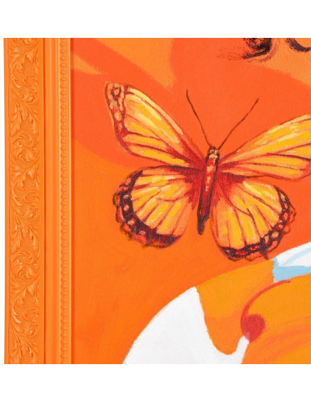 Grande Toile murale peinte pop Femme Papillons Cadre PS orange 100x130 Akril - 2