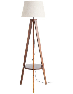 Grand Lampadaire trépied moderne 1 étagère Hauteur 151 cm Marron Lin Beige Laric - 1