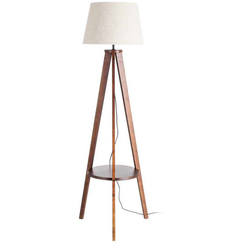 Grand Lampadaire trépied moderne 1 étagère Hauteur 151 cm Marron Lin Beige Laric - 1