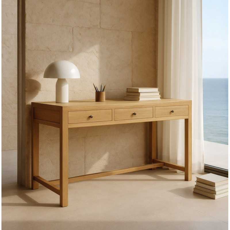 Grande Console rustique chic 3 tiroirs 130 cm Naturel Nakel - 2