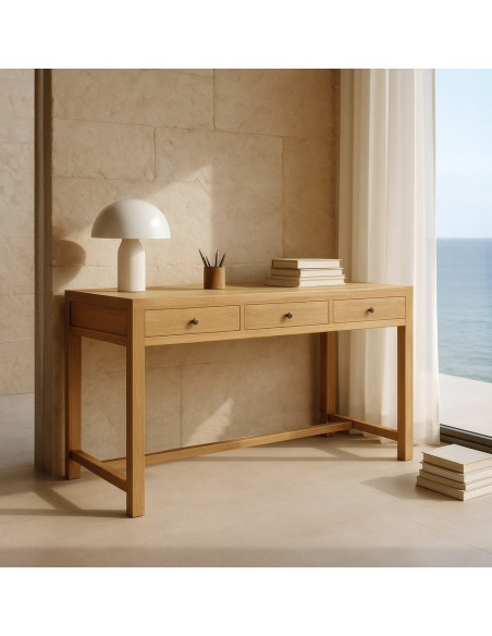 Grande Console rustique chic 3 tiroirs 130 cm Naturel Nakel - 2