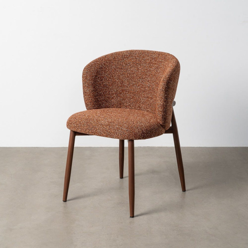 Chaise scandinave moderne marbrée Rouge brique Bouclé Métal Marron Effet bois Lorik (Lot de 2) 