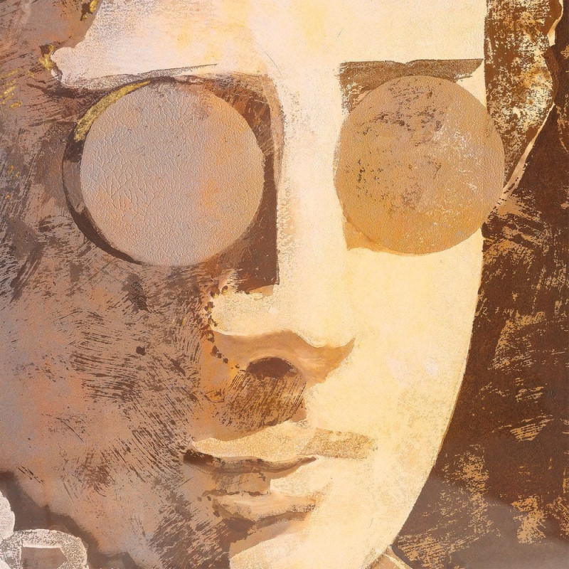 Grand Tableau mural moderne imprimé Visage antique Cadre PS marron effet bois 94x124 Oarin - 2