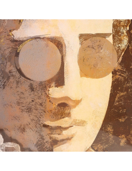 Grand Tableau mural moderne imprimé Visage antique Cadre PS marron effet bois 94x124 Oarin - 2