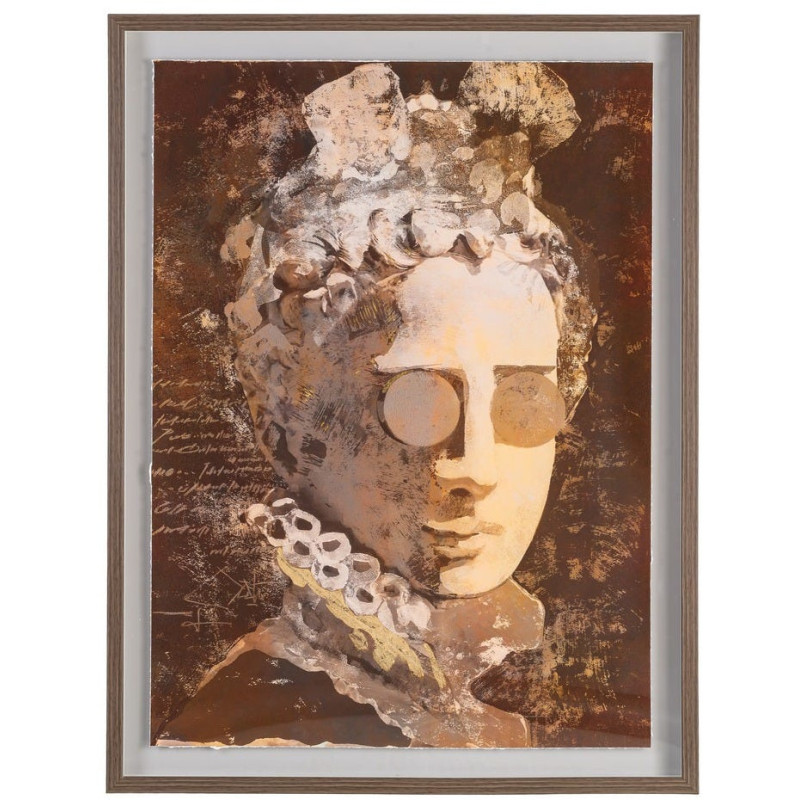 Grand Tableau mural moderne imprimé Visage antique Cadre PS marron effet bois 94x124 Oarin - 1
