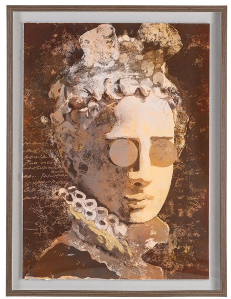 Grand Tableau mural moderne imprimé Visage antique Cadre PS marron effet bois 94x124 Oarin - 1