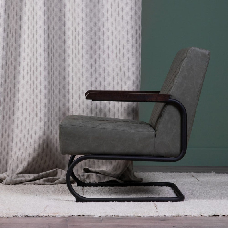 Fauteuil rétro chic matelassé Vert Métal Noir Orian - 2