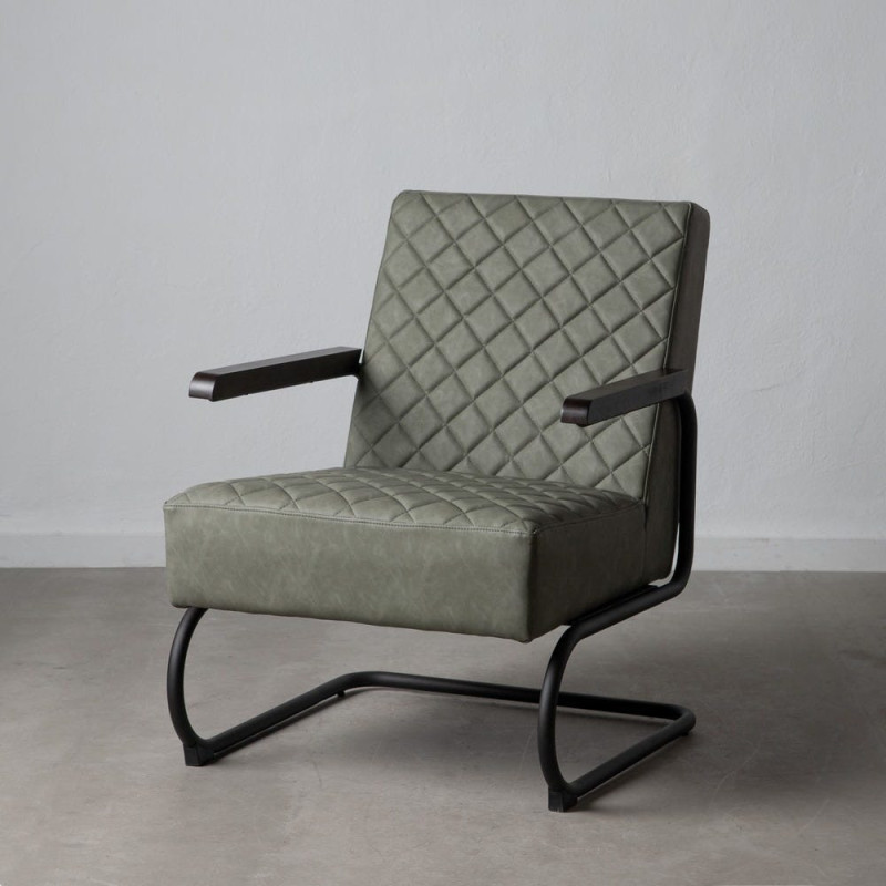Fauteuil rétro chic matelassé Vert Métal Noir Orian - 12