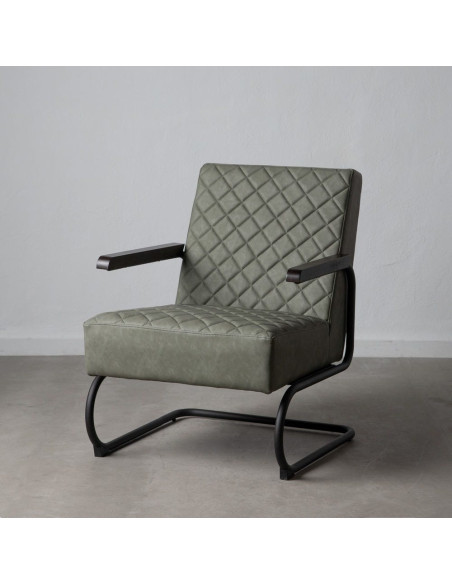 Fauteuil rétro chic matelassé Vert Métal Noir Orian - 12