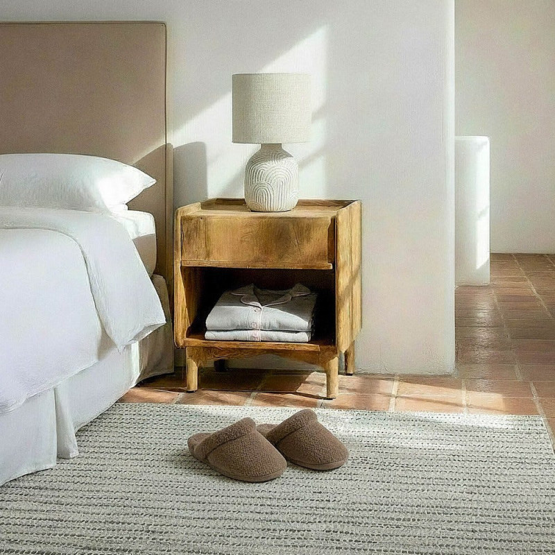 Table de chevet Japandi 1 tiroir 1 niche 45 cm Naturel Galt 