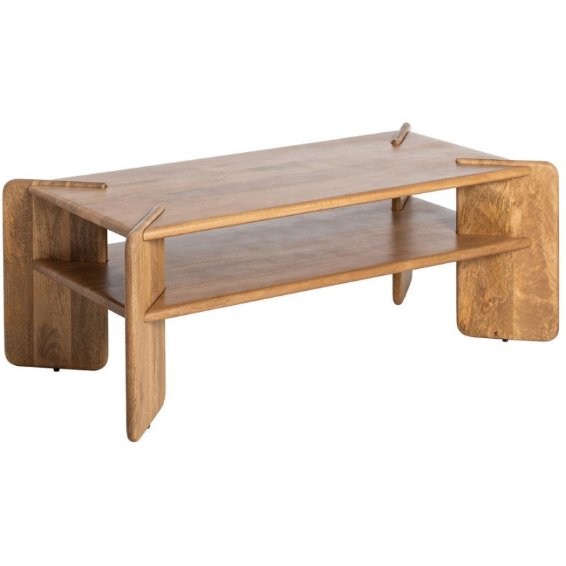 Grande Table basse Japandi Rectangulaire 1 étagère 121 cm Naturel Galt 