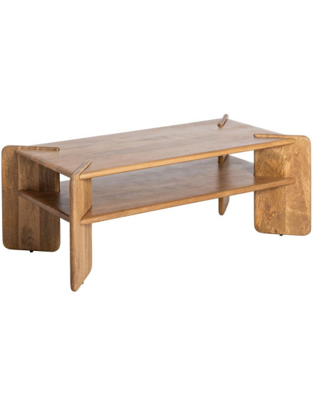 Grande Table basse Japandi Rectangulaire 1 étagère 121 cm Naturel Galt 