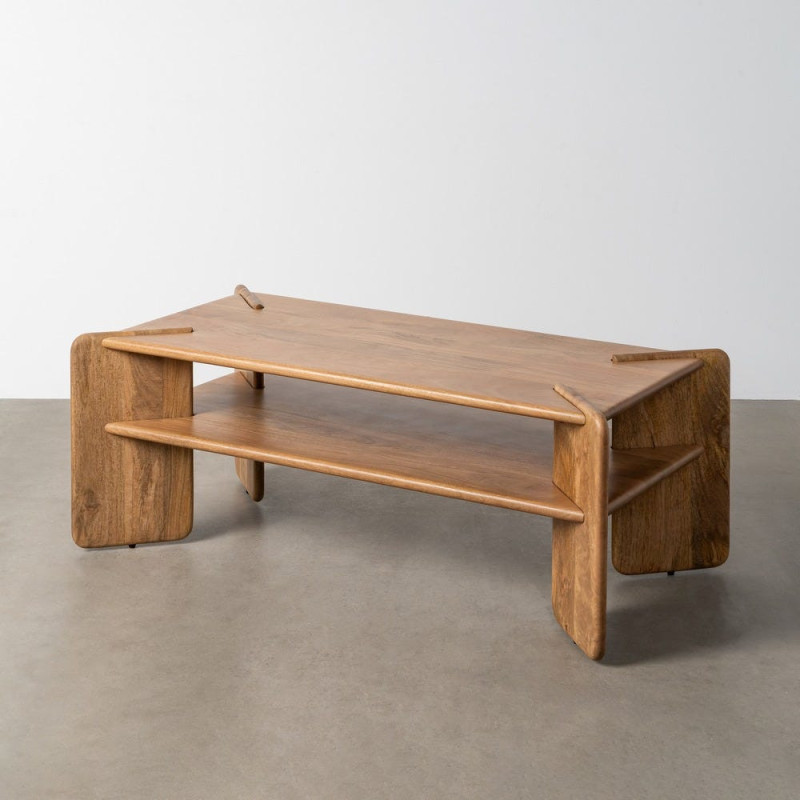 Grande Table basse Japandi Rectangulaire 1 étagère 121 cm Naturel Galt 