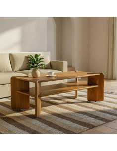 Grande Table basse Japandi Rectangulaire 1 étagère 121 cm Naturel Galt  2