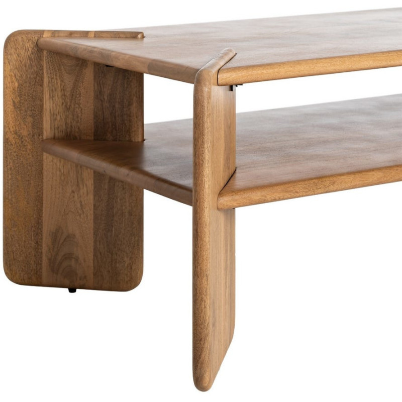 Grande Table basse Japandi Rectangulaire 1 étagère 121 cm Naturel Galt 