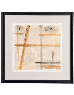 Tableau mural peint sous verre abstrait Beige Ocre & Sable Cadre Bois d'ayous noir 80x80 Lyrik (Lot de 2) - 1 2