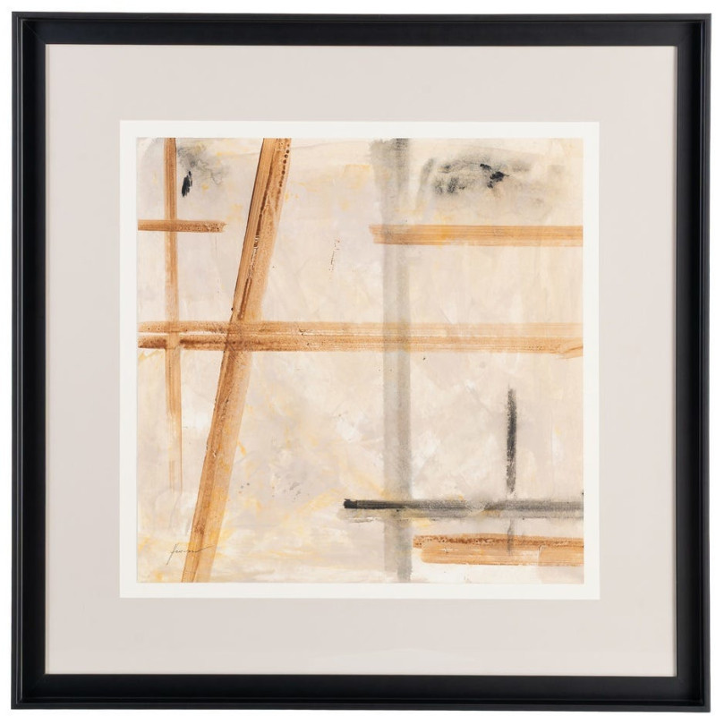 Tableau mural peint sous verre abstrait Beige Ocre & Sable Cadre Bois d'ayous noir 80x80 Lyrik (Lot de 2) - 2