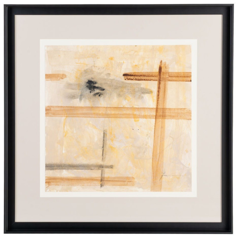 Tableau mural peint sous verre abstrait Beige Ocre & Sable Cadre Bois d'ayous noir 80x80 Lyrik (Lot de 2) - 3