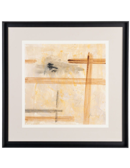 Tableau mural peint sous verre abstrait Beige Ocre & Sable Cadre Bois d'ayous noir 80x80 Lyrik (Lot de 2) - 3
