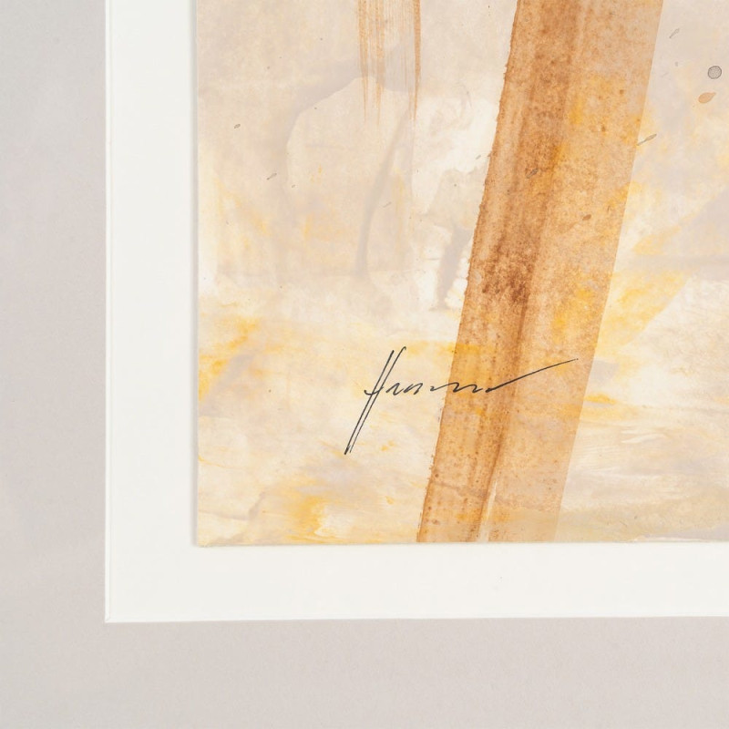 Tableau mural peint sous verre abstrait Beige Ocre & Sable Cadre Bois d'ayous noir 80x80 Lyrik (Lot de 2) - 5