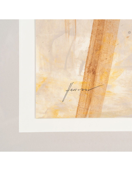 Tableau mural peint sous verre abstrait Beige Ocre & Sable Cadre Bois d'ayous noir 80x80 Lyrik (Lot de 2) - 5