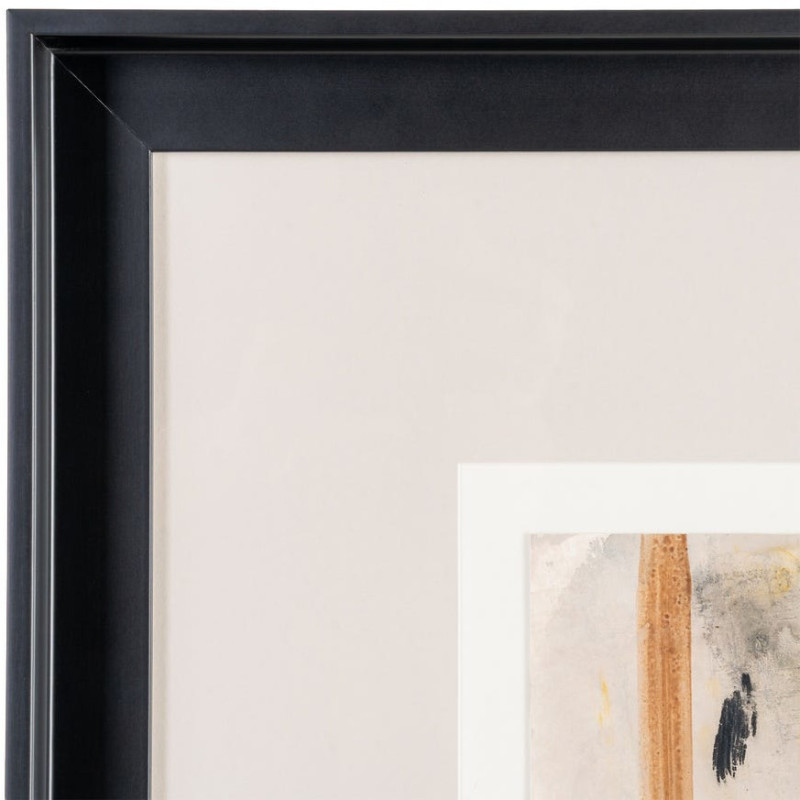 Tableau mural peint sous verre abstrait Beige Ocre & Sable Cadre Bois d'ayous noir 80x80 Lyrik (Lot de 2) - 6