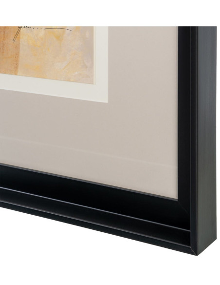 Tableau mural peint sous verre abstrait Beige Ocre & Sable Cadre Bois d'ayous noir 80x80 Lyrik (Lot de 2) - 7