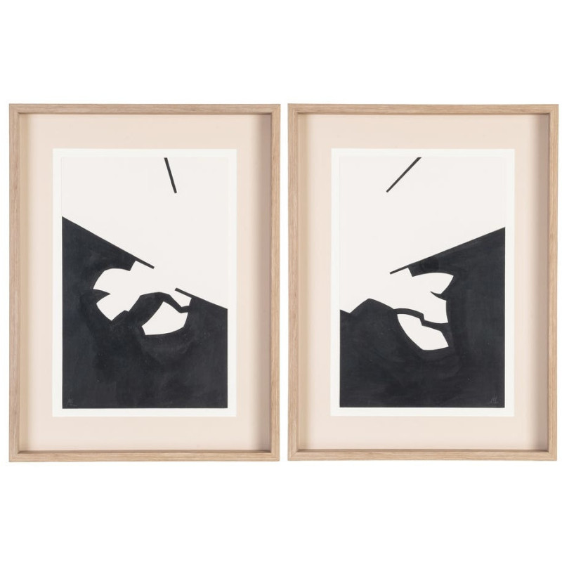 Tableau mural peint sous verre Abstrait Noir & Blanc Cadre Bois d'ayous effet bois 60x80 Nayor (Lot de 2) - 1