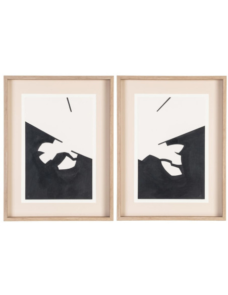 Tableau mural peint sous verre Abstrait Noir & Blanc Cadre Bois d'ayous effet bois 60x80 Nayor (Lot de 2) - 1