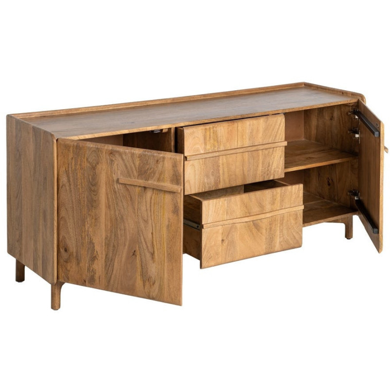 Buffet Japandi Bas 2 portes 2 tiroirs 160 cm Naturel Galt - 3