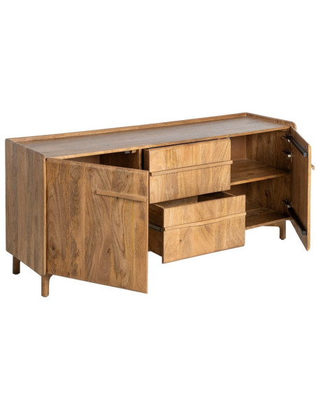 Buffet Japandi Bas 2 portes 2 tiroirs 160 cm Naturel Galt - 3