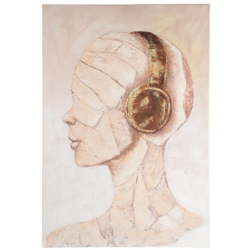 Grande Toile murale peinte Mannequin Écouteurs 100x160 Beige Doré Esvan - 1