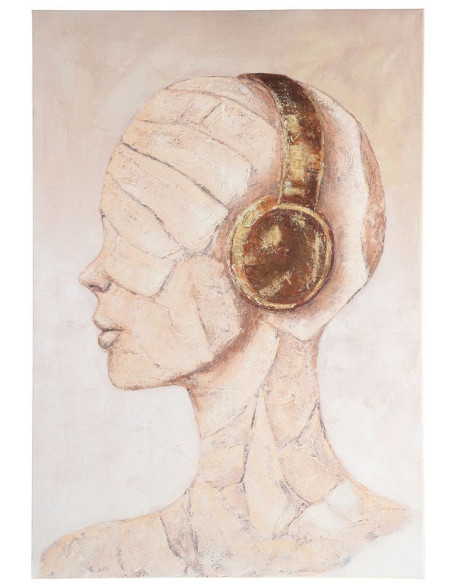 Grande Toile murale peinte Mannequin Écouteurs 100x160 Beige Doré Esvan - 1