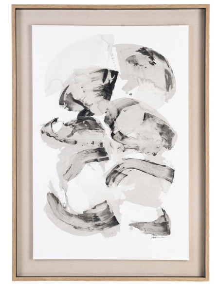 Toile murale peinte abstraite Coups de pinceau Noir Gris & Blanc Cadre Bois d'ayous naturel 98x132 Neril (Lot de 2) 