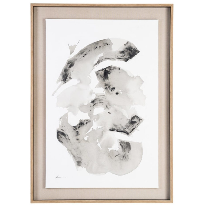 Toile murale peinte abstraite Coups de pinceau Noir Gris & Blanc Cadre Bois d'ayous naturel 98x132 Neril (Lot de 2) 